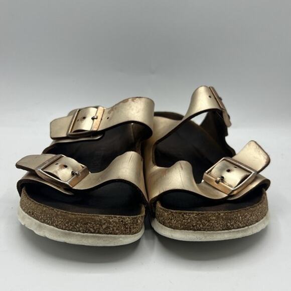 Birkenstock Arizona Rose Gold Womens Size 41 Us 9.5 Leather Soft Footbed Sandal - Picture 2 of 13